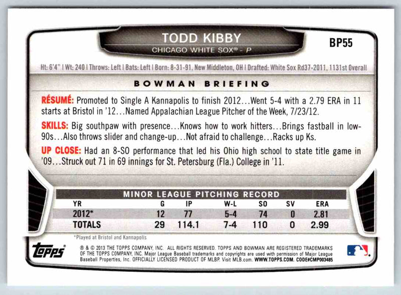 2013 Bowman Todd Kibby