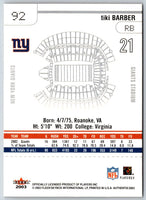 2003 Fleer Authentix Tiki Barber #92