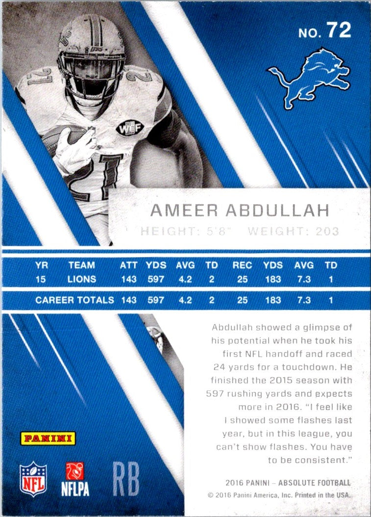 2016 Panini Absolute Ameer Abdullah