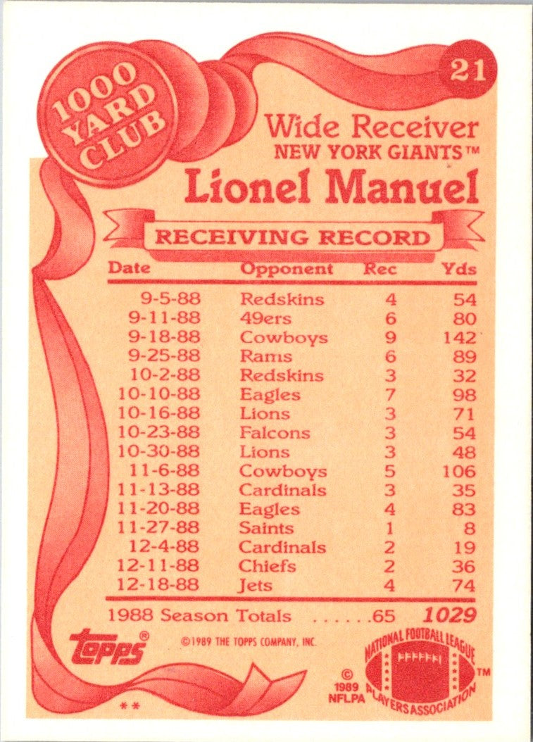 1989 Topps 1000 Yard Club Lionel Manuel