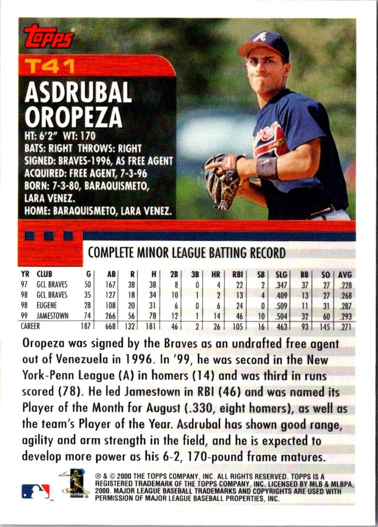 2000 Topps Traded & Rookies Asdrubal Oropeza