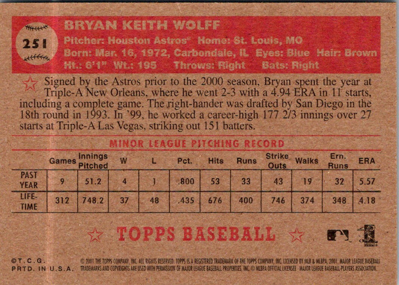 2001 Topps Heritage Bryan Wolff