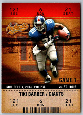 2003 Fleer Authentix Tiki Barber #92