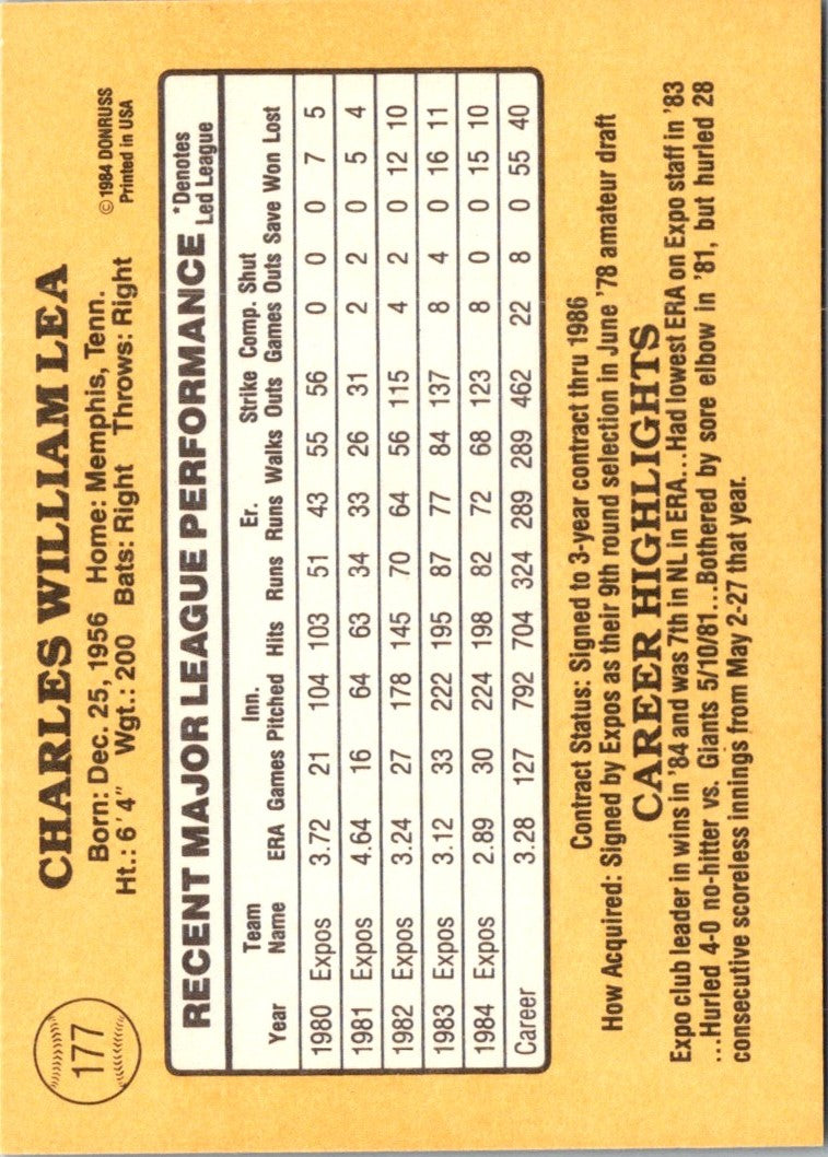 1985 Donruss Charlie Lea