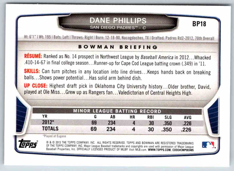 2013 Bowman Dane Phillips