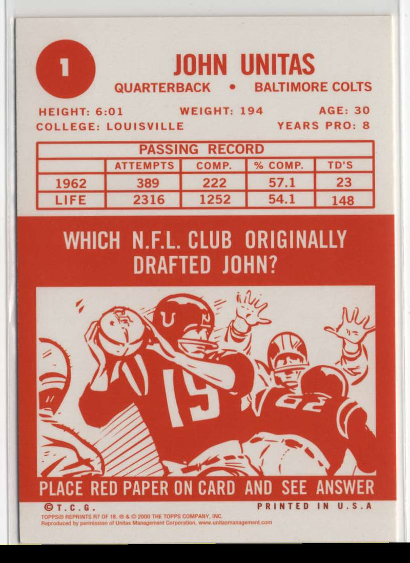 2000 Topps Johnny Unitas Reprints Johnny Unitas