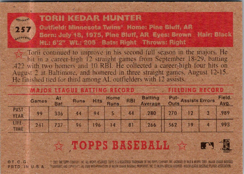 2001 Topps Heritage Torii Hunter