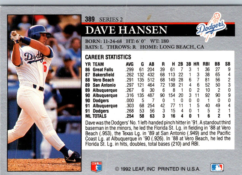 1992 Leaf Dave Hansen