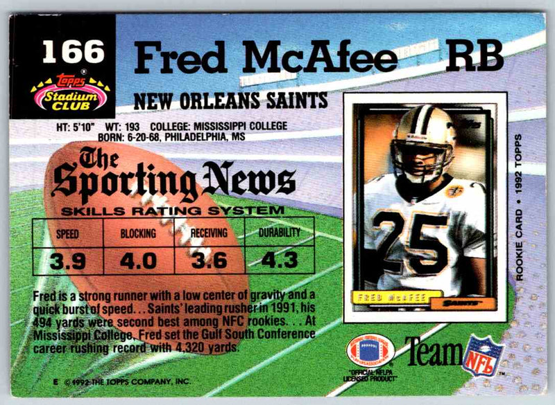 1992 Topps Stadium Club Football Fred McAfee