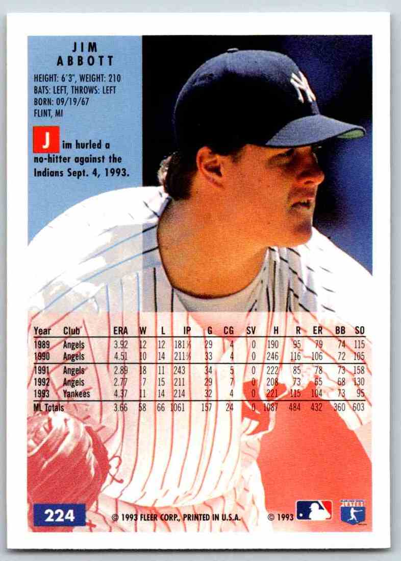 1994 Fleer Baseball Jim Abbott