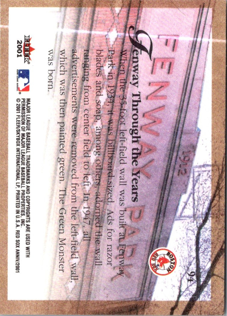 2001 Fleer Boston Red Sox 100th Anniversary Fenway Park