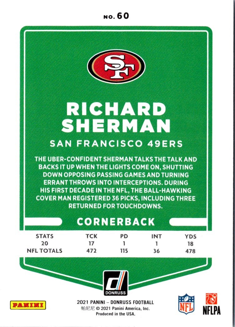 2021 Donruss Press Proof Blue Richard Sherman