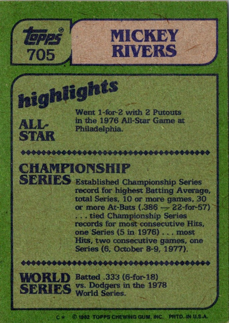 1982 Topps Mickey Rivers