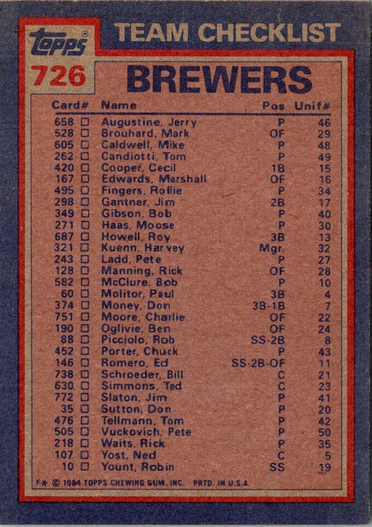 1984 Topps Nestle Brewers Batting & Pitching Leaders: Ted Simmons/Moose Haas