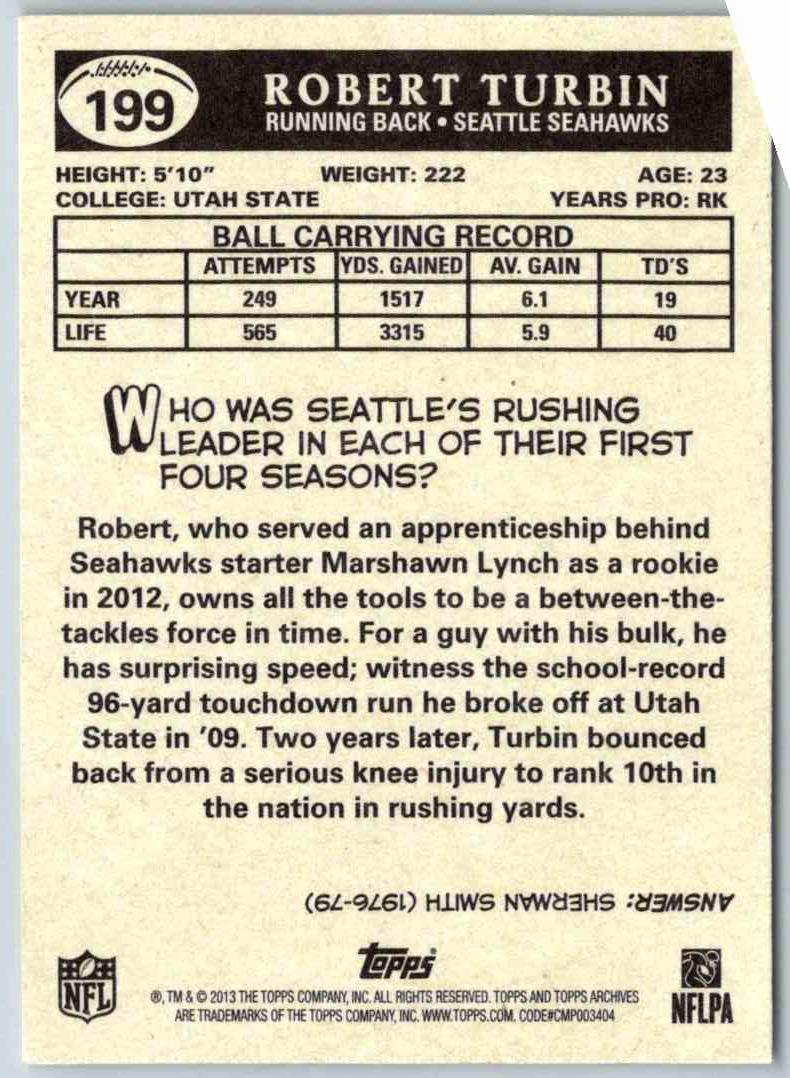 2011 Topps Football Robert Turbin