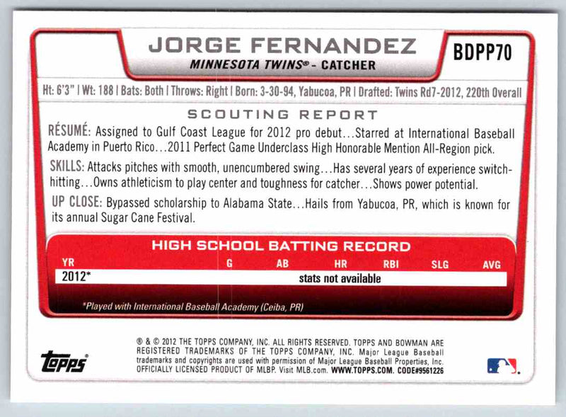 2012 Bowman Jorge Fernandez