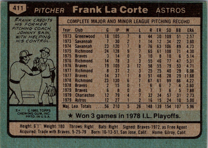 1980 Topps Frank LaCorte