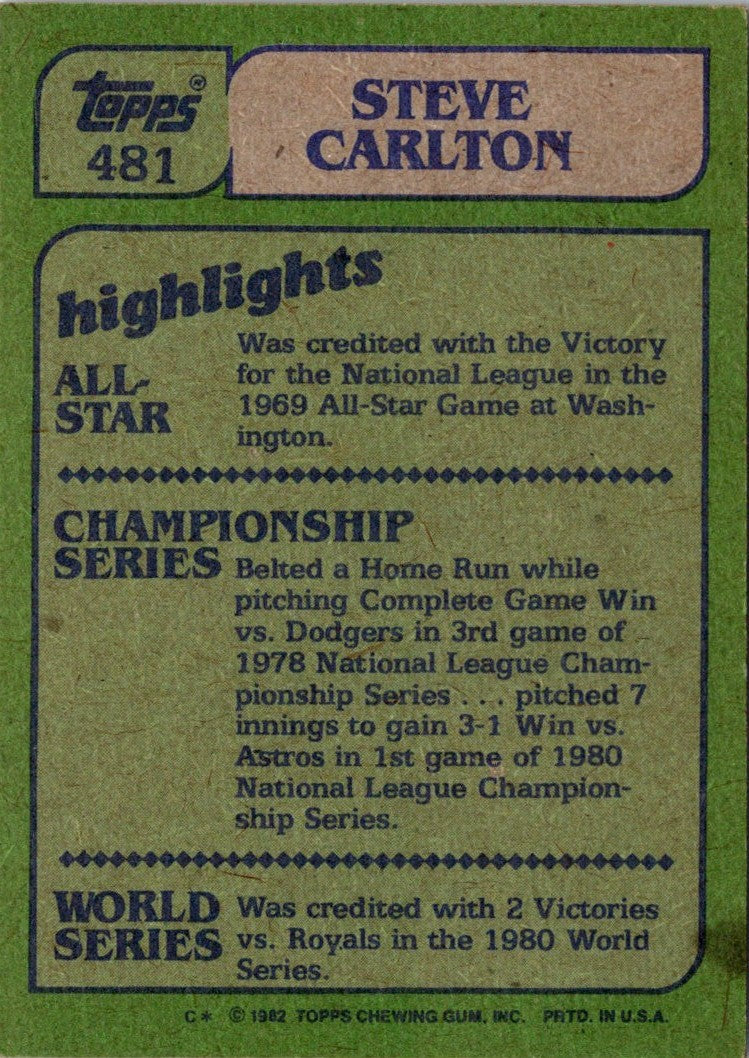 1982 Topps Steve Carlton