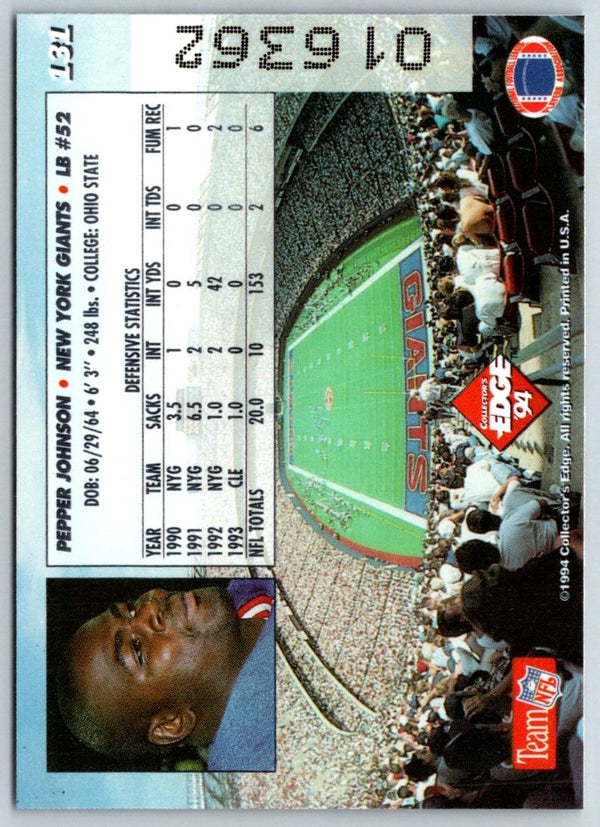 1993 McDonald's GameDay New York Giants Pepper Johnson #7