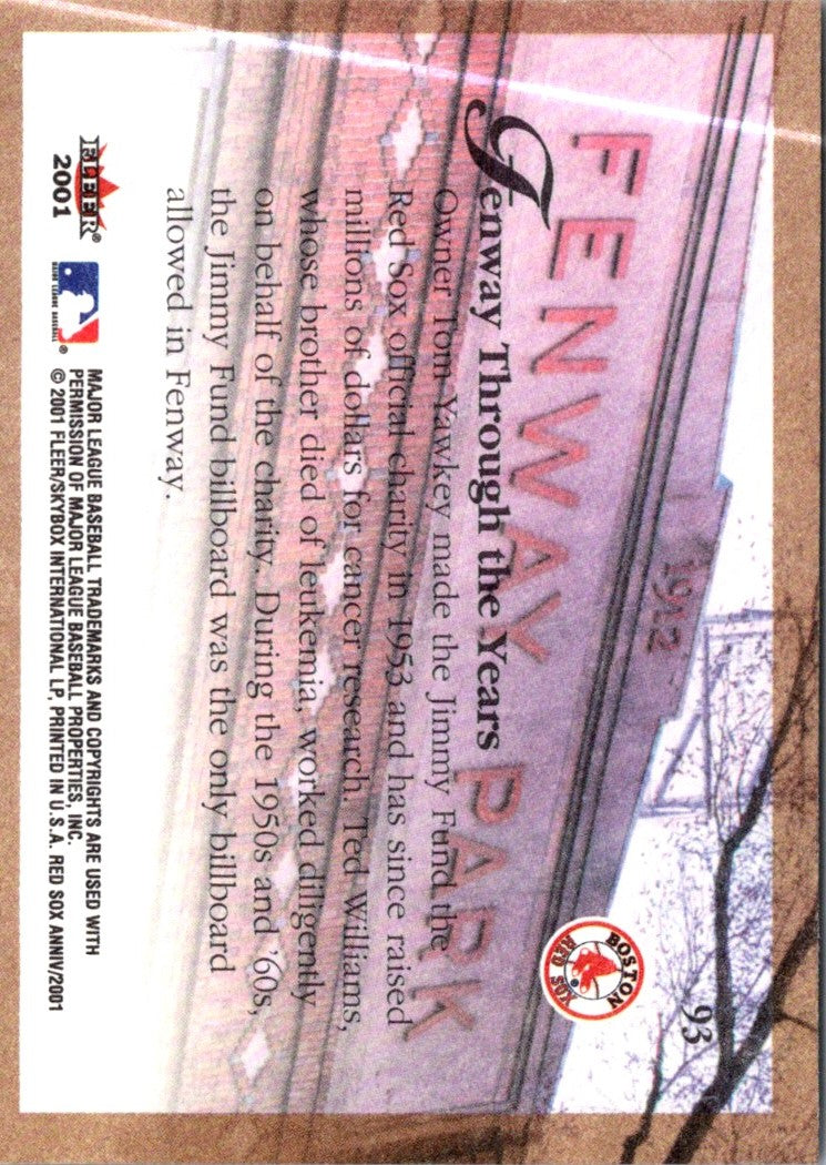 2001 Fleer Boston Red Sox 100th Anniversary Tom Yawkey