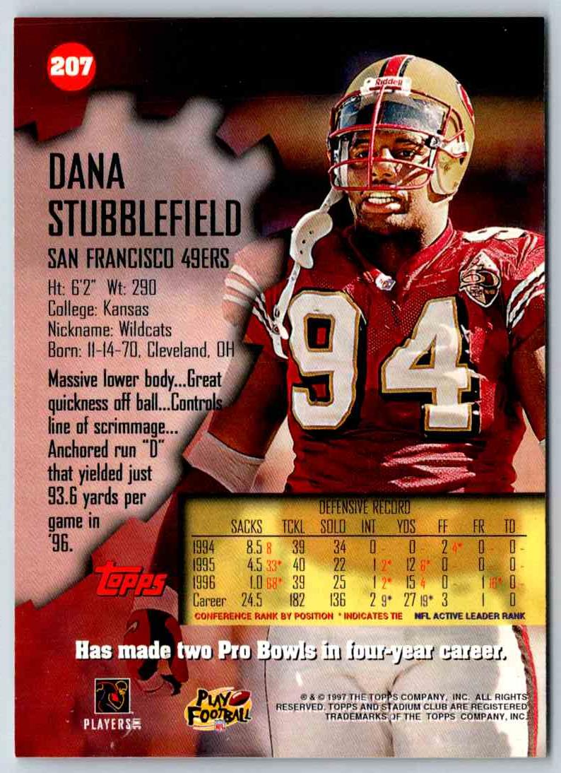 1997 Topps Stadium Club Football Dana Stubblefield #207 – Auctionliner