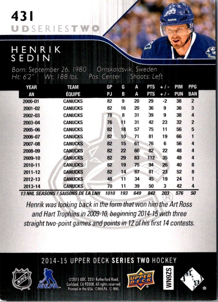 2014 Upper Deck Henrik Sedin