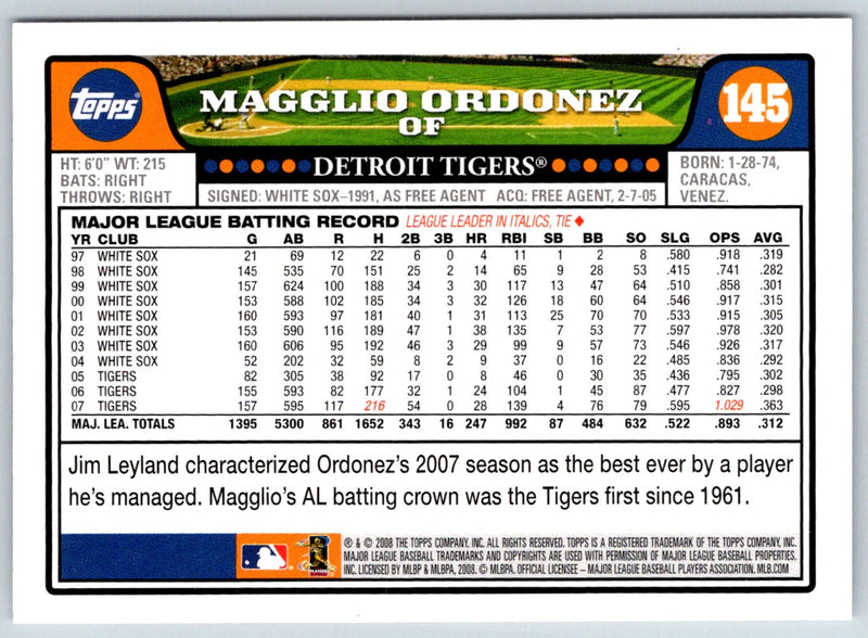 2008 Topps Magglio Ordonez