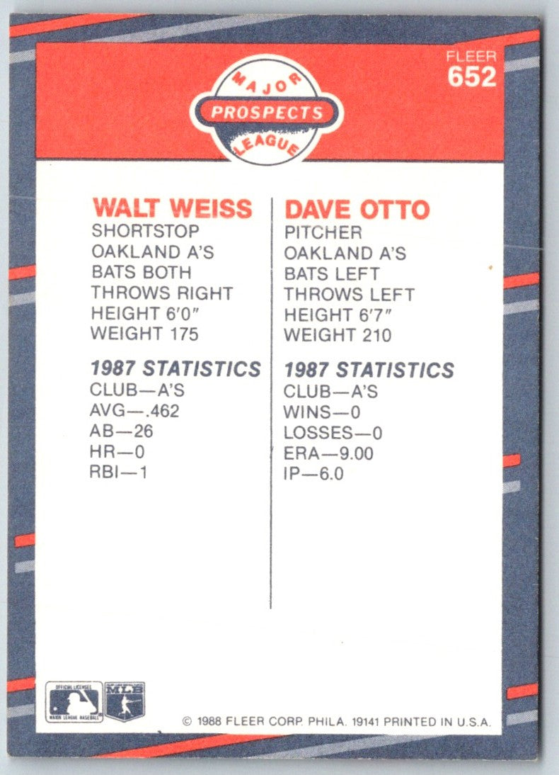 1988 Fleer Walt Weiss/Dave Otto