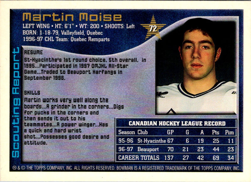 1997 Bowman CHL Martin Moise