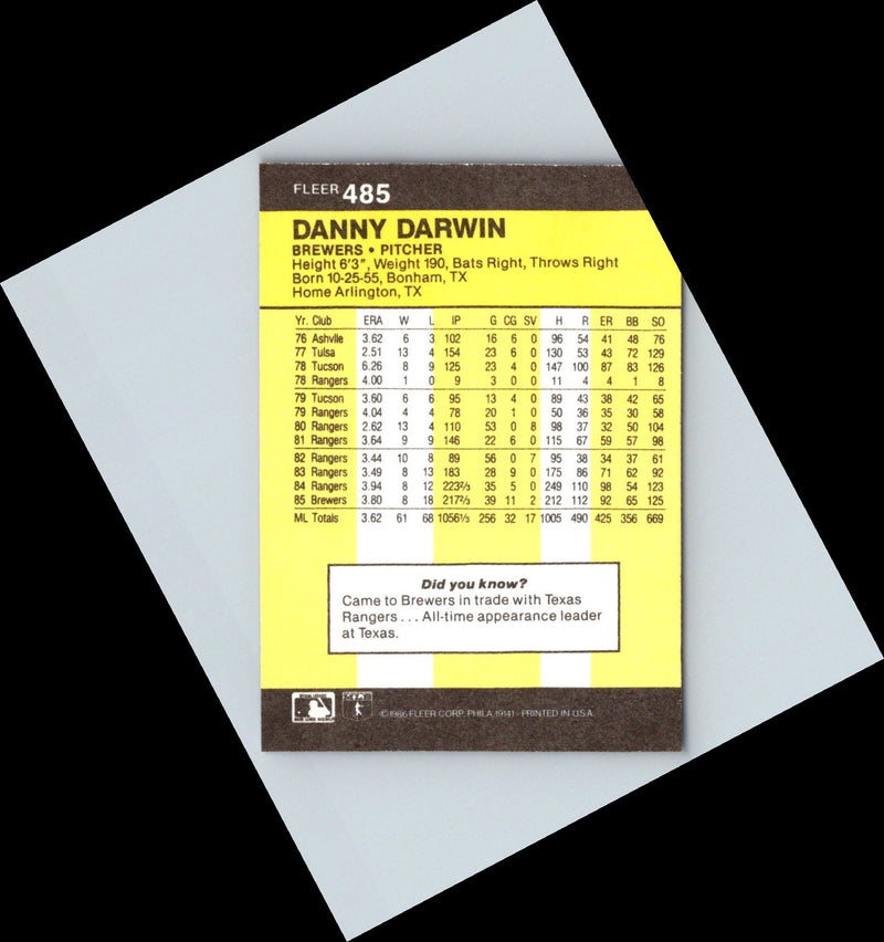 1986 Fleer Danny Darwin