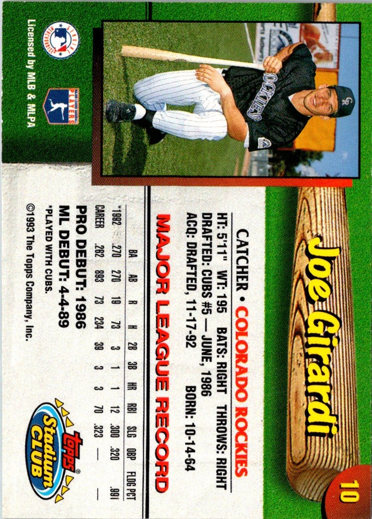 1993 Stadium Club Colorado Rockies Joe Girardi
