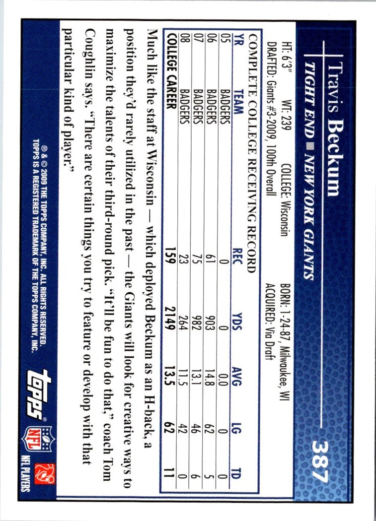 2009 Topps Travis Beckum