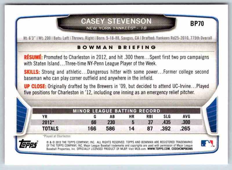 2013 Bowman Casey Stevenson