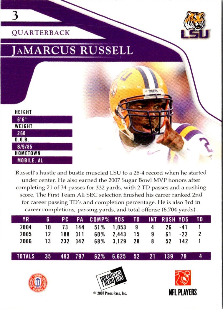2007 Press Pass Reflectors Blue JaMarcus Russell