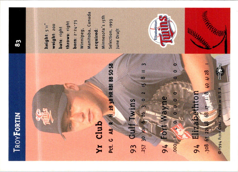 1994 Fleer Excel Troy Fortin