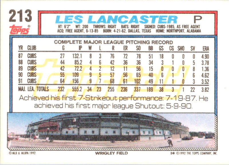 1992 Topps Gold Winners Les Lancaster