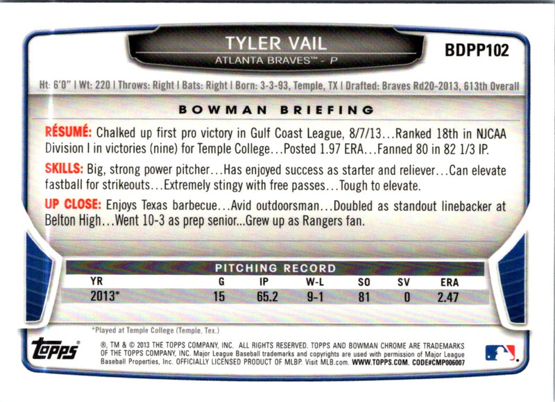 2013 Bowman Chrome Tyler Vail