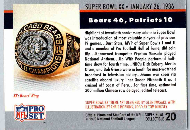 1990 Pro Set Super Bowl Collectibles Super Bowl