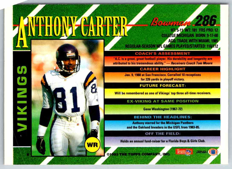 1993 Bowman Football Anthony Carter