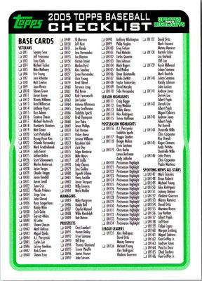 2005 Topps Updates & Highlights Checklists Green Checklist Checklist 1 of 3 #1