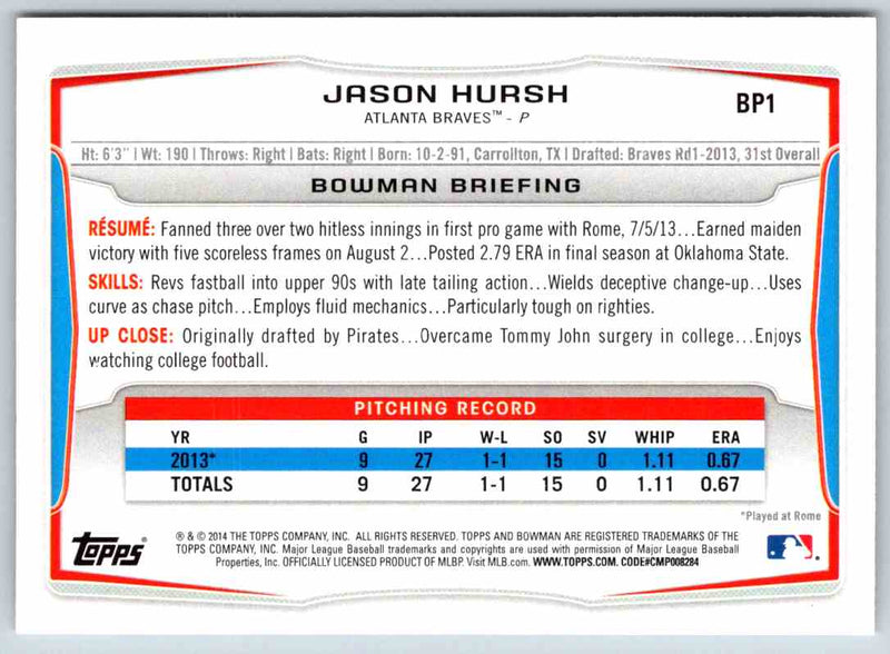 2014 Bowman Jason Hursh