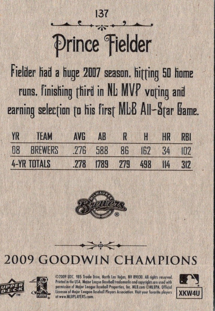 2009 Upper Deck Goodwin Champions Prince Fielder