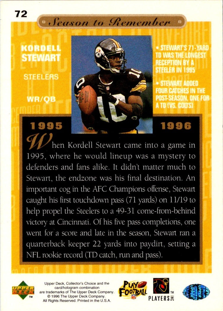 1996 Collector's Choice Season to Remember Blow-ups Kordell Stewart