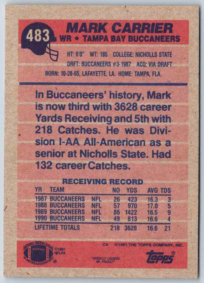 1991 Topps Football Mark Carrier