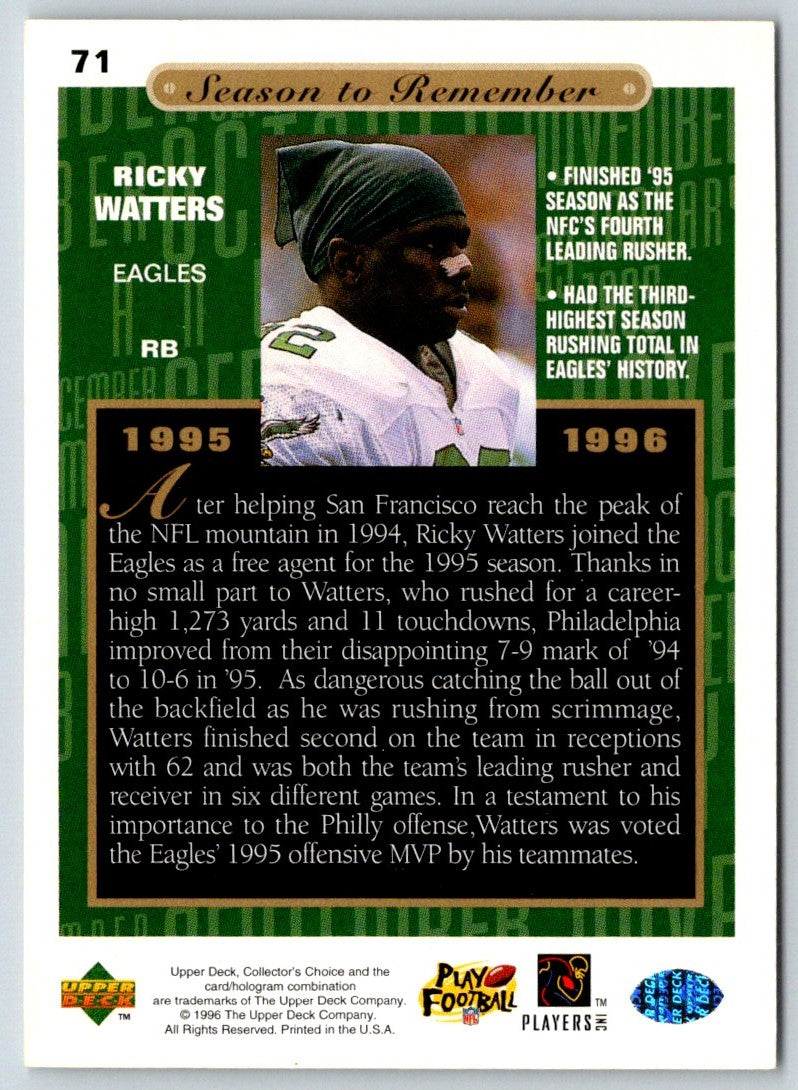 1996 Collector's Choice Season to Remember Blow-ups Ricky Watters