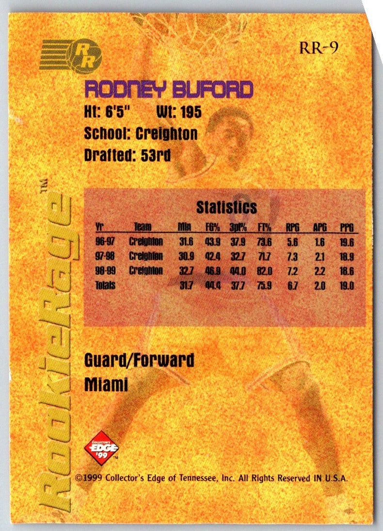 1999 Collector's Edge Rookie Rage Rodney Buford