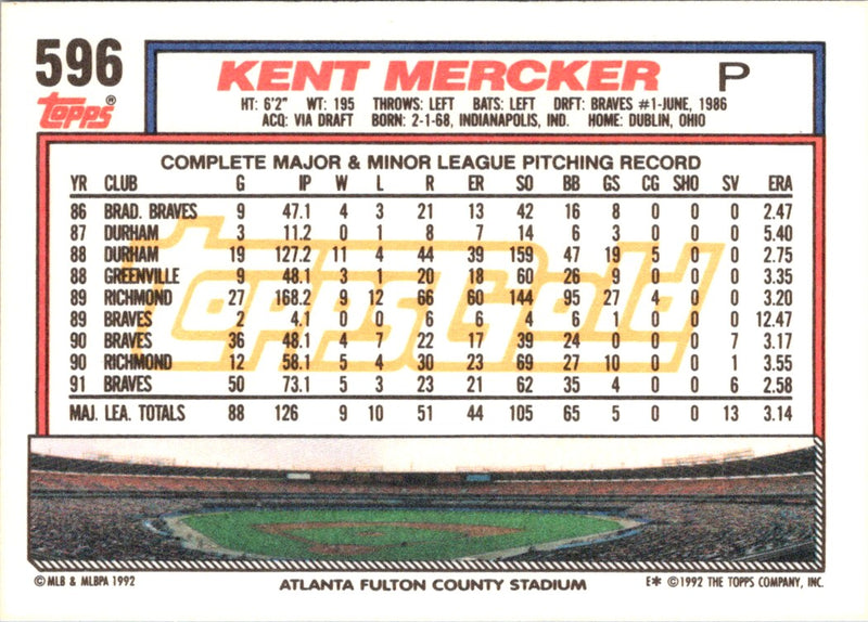 1992 Topps Gold Kent Mercker