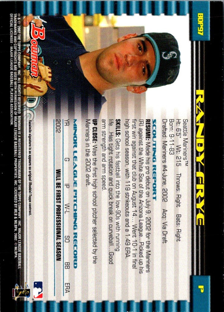 2002 Bowman Draft Picks & Prospects Randy Frye