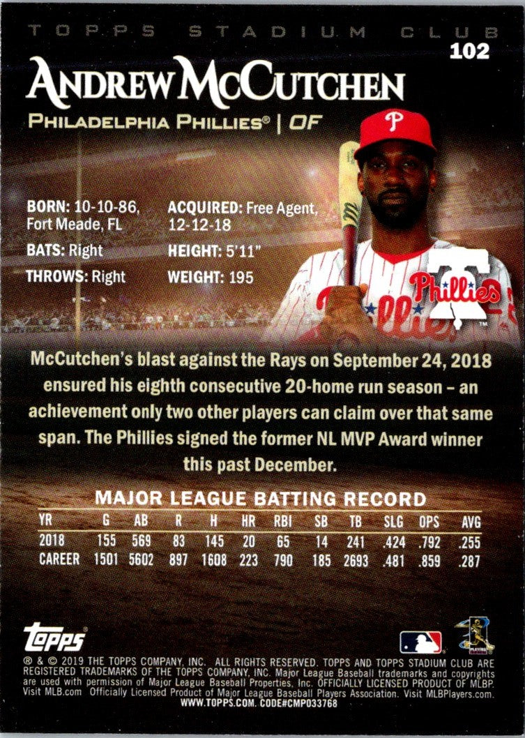 2019 Stadium Club Andrew McCutchen