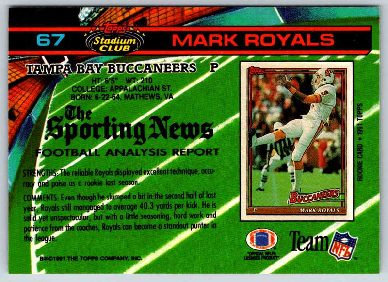 1991 Topps Stadium Club Football Mark Royals
